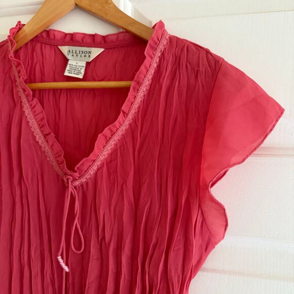 Vintage Y2K  Pink Sheer Delicate Lace Ruffle Top Size Large Coquette Feminine - Picture 3 of 8